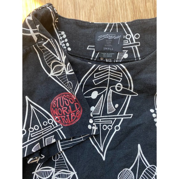 Stussy Women's Black Tribal Crop Top SMALL Linen and Rayon Blend - Picture 5 of 6